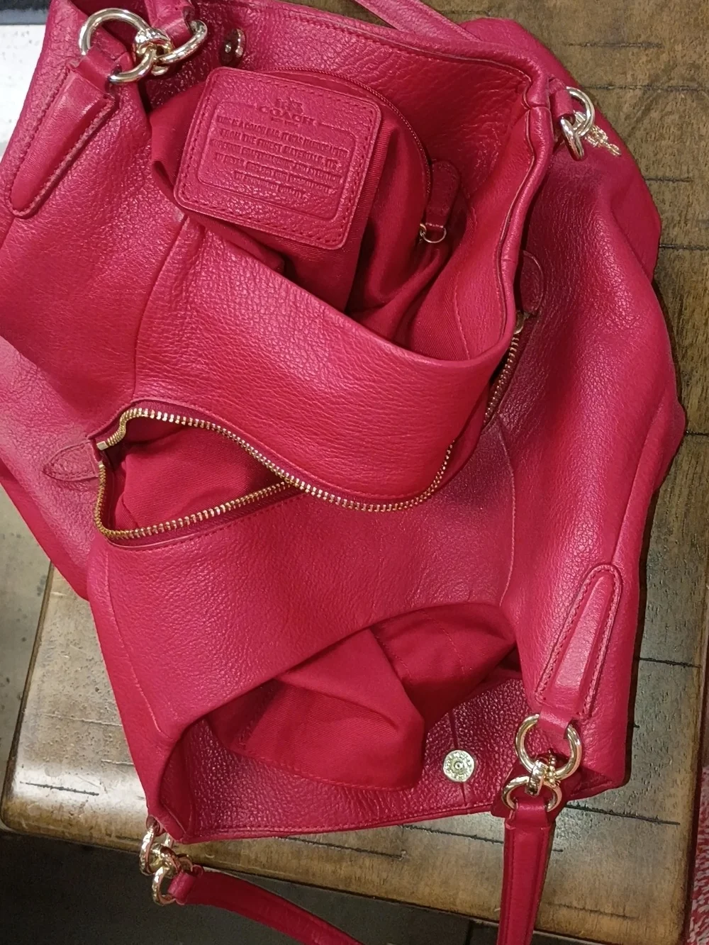 Coach Pebbled Leather Shoulder Bag - Hot Pink with Gold Hardware